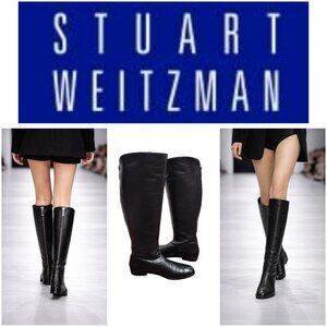 Stuart Weitzman Black Leather Knee High Riding Boots Side Zip Size 7.5 M